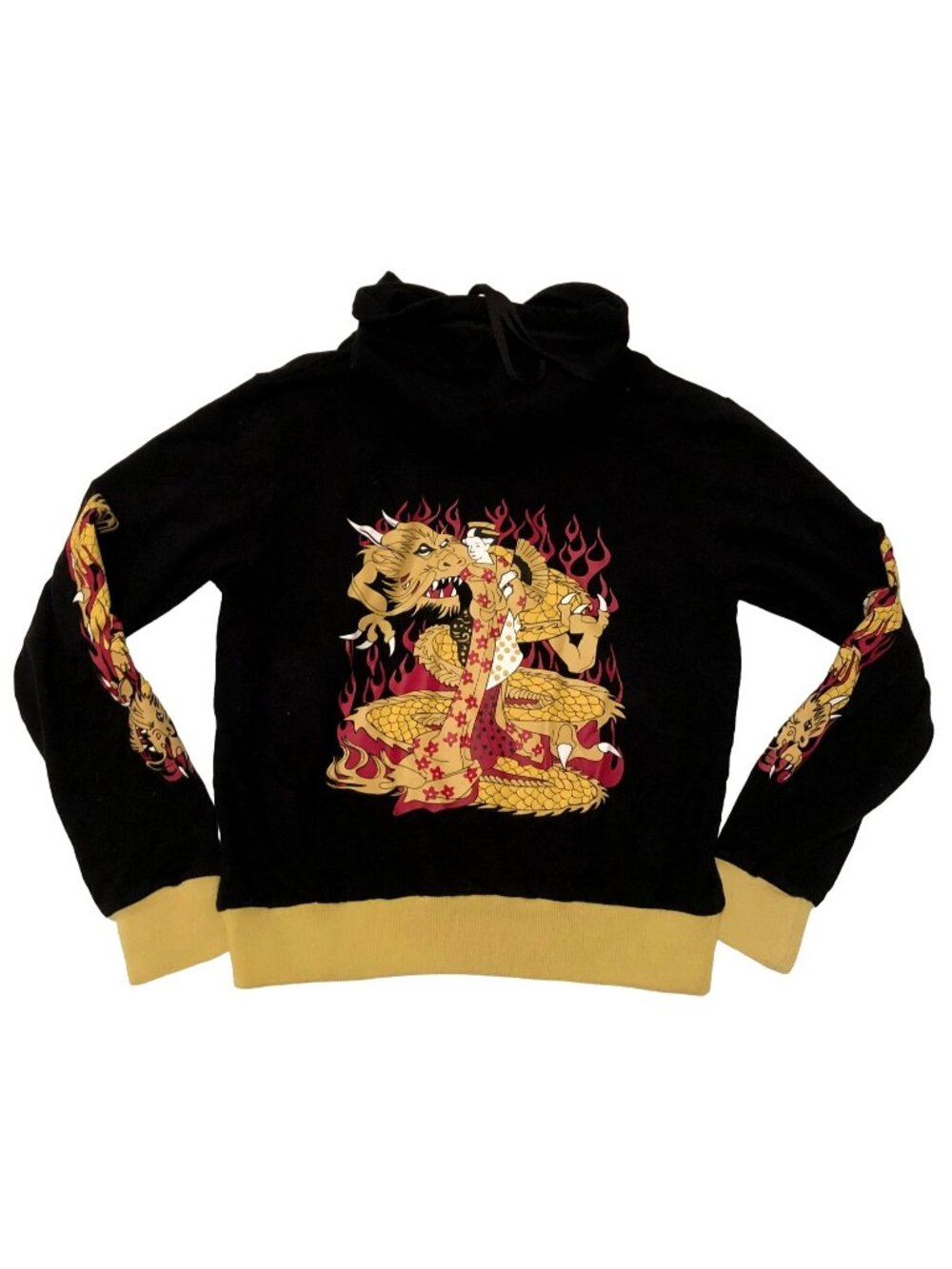 Silver Dragon Hoodie Size L Large Asian Graphics Black Full Front Zipper Womens